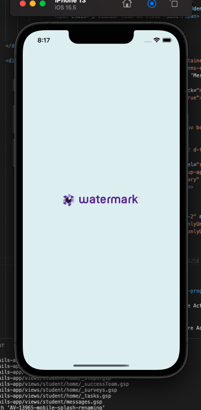 The mobile view showing the Watermark logo centered on the screen.