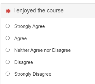 The course evaluation item showing a prompt about enjoying the course with a set of agreement-scale response options.