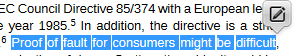 A text showing a highlighted sentence segment with an edit icon appearing beside it.