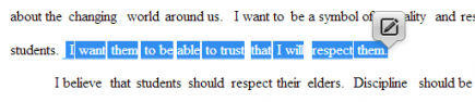 The highlighted text within the document and the comment icon appearing beside the highlighted selection.