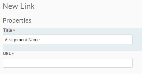 The New Link section showing fields for Title and URL.