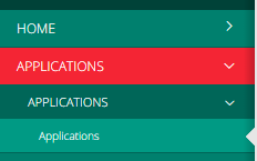 The side menu showing the Applications section expanded with the Applications submenu option displayed under it.