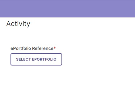 A screenshot of an activity template with the Select ePortfolio button highlighted.