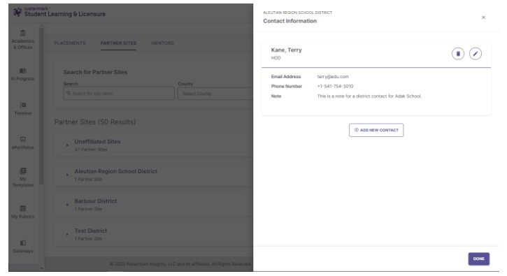 The 'Add New Contact' form with fields for name, email, phone, and role.