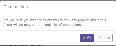 A confirmation dialog asking whether you want to delete this folder, with 'Ok' and 'Cancel' buttons.