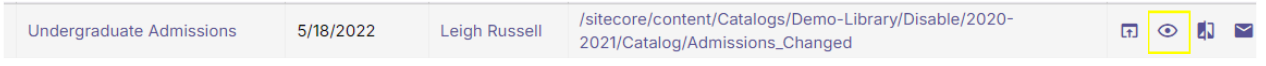 The 'Preview' icon highlighted in the selected catalog.