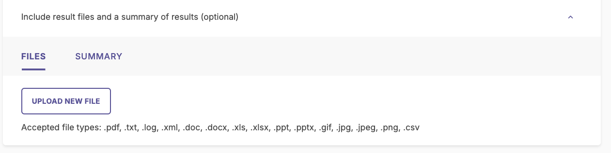 The Files tab with an option to upload a new file.