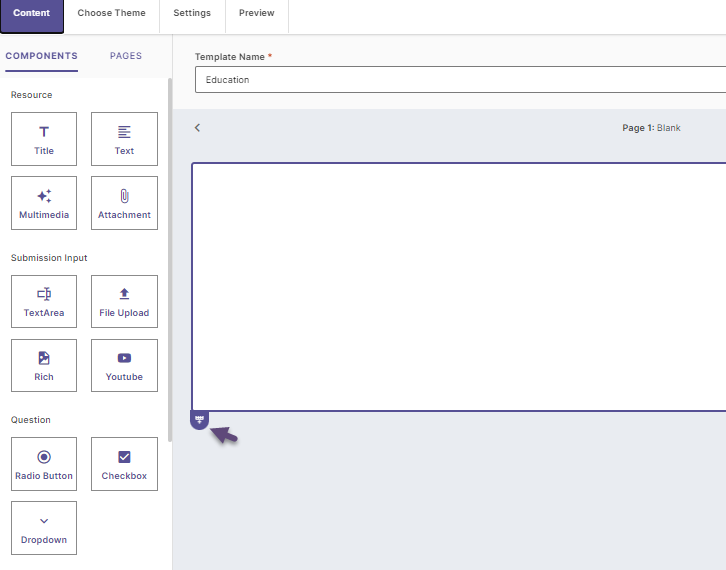 A screenshot showing the 'add sections' button with a purple outline around the selected section.