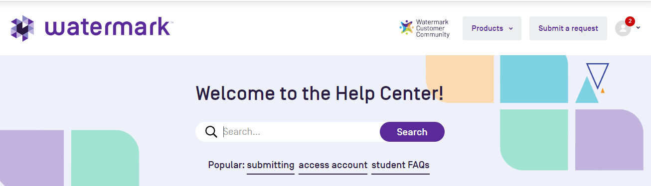 The Help Center homepage showing the community icon on the Help Center homepage, for accessing the Watermark Customer Community.