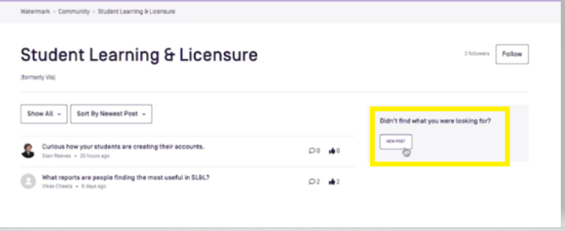 The post section on the Community page showing the New Post button highlighted.