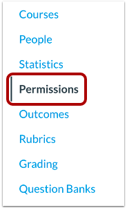 The navigation menu showing Permissions link highlighted between Statistics and Outcomes.