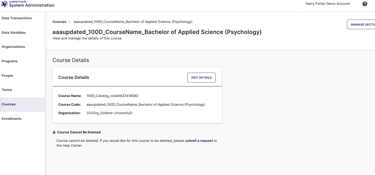 The Courses page showing an updated interface with course information in a structured panel and an Edit Details flyout available for streamlined course management.