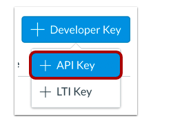 The developer keys menu showing options to add a Developer Key with the API Key option highlighted.