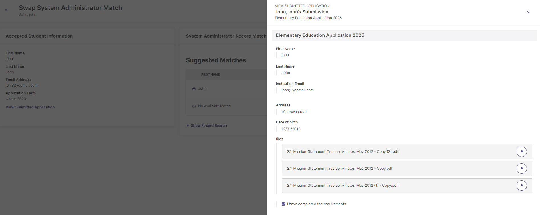A screenshot showing the 'View Submitted Application' button.
