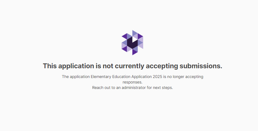 A screenshot of a page displaying a message that the application has been closed.