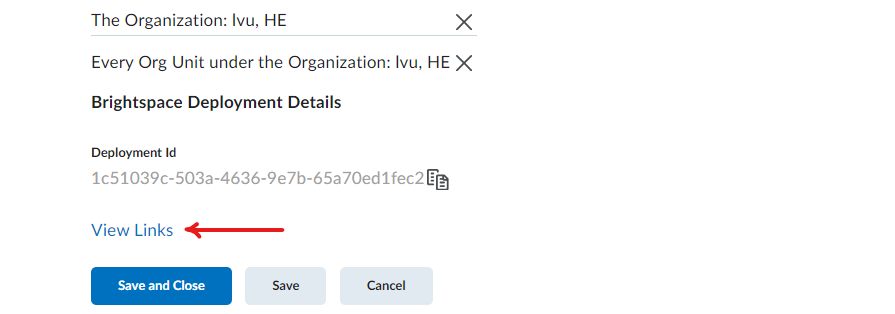 Screenshot showing the View Links option at the bottom of the deployment.