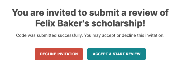 The invitation page showing two buttons: Decline Invitation and Accept & Start Review. 