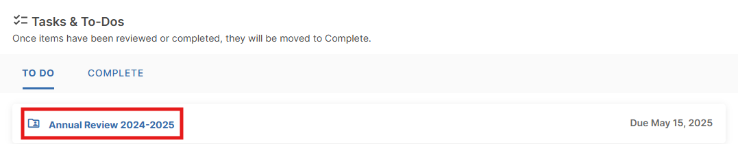 Home menu showing an active Review task