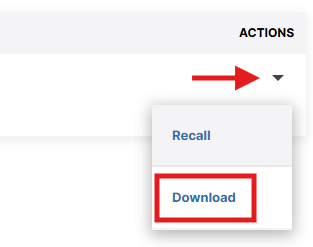 Action menu expanded with the Download option highlighted