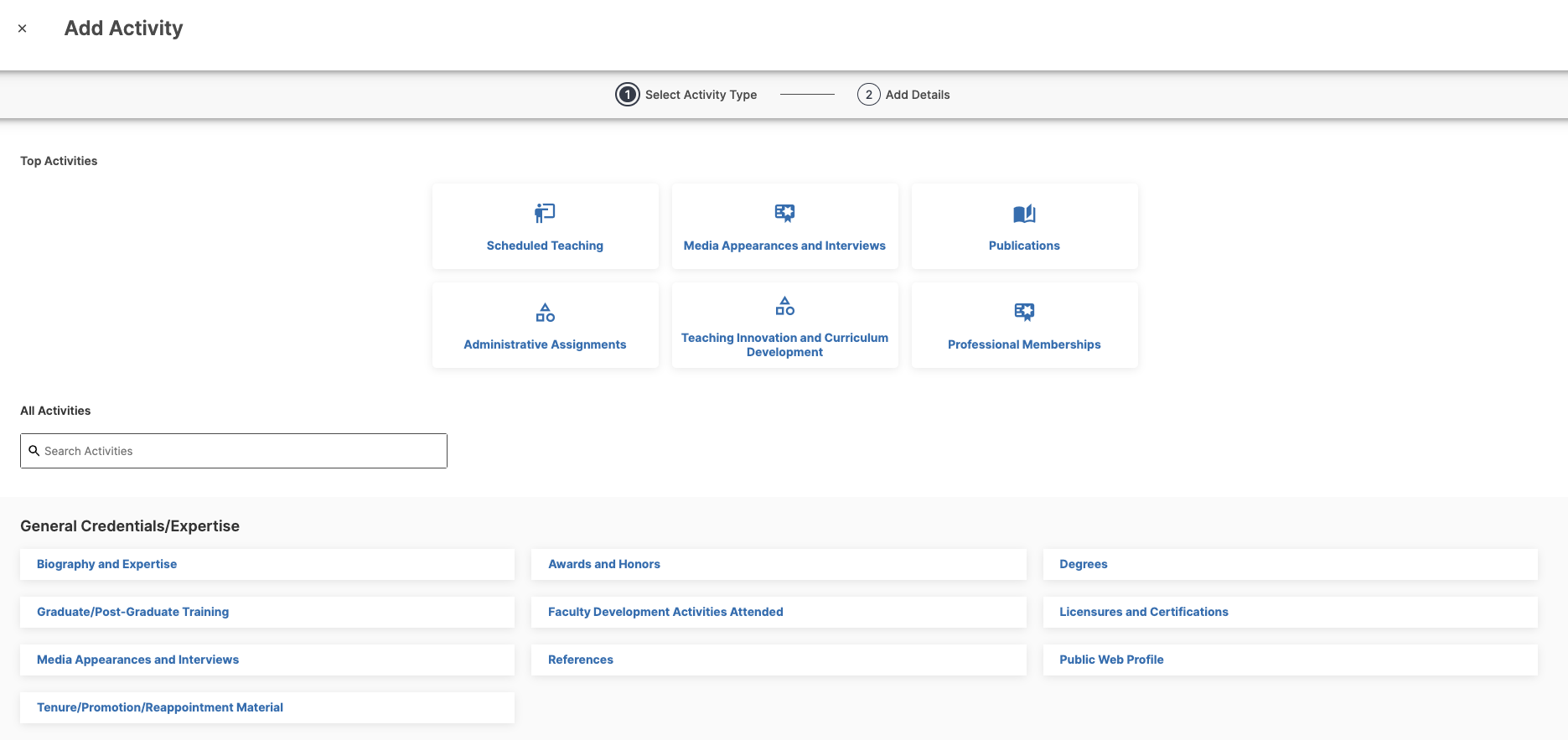Add Activity Overview that displays all screens where you can add new records.
