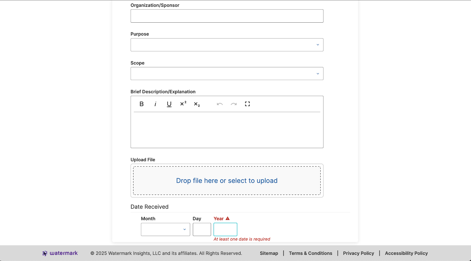 Screenshot showing In-line validation for fields. An error may occur upon saving if record not entered as per validation.