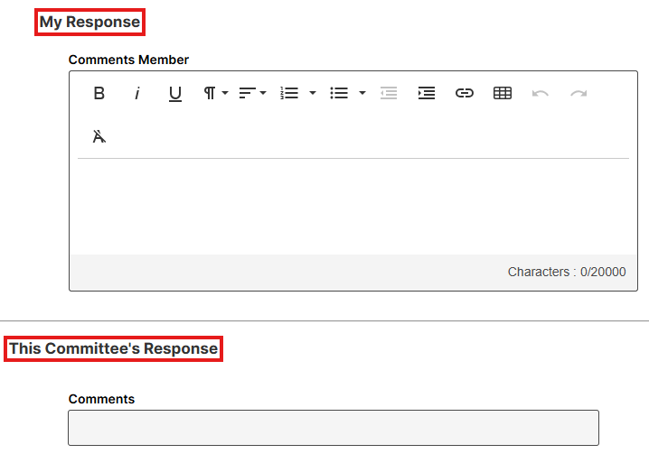 Separation of committee member form and committee response field