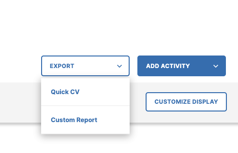 Export button showing Quick CV option