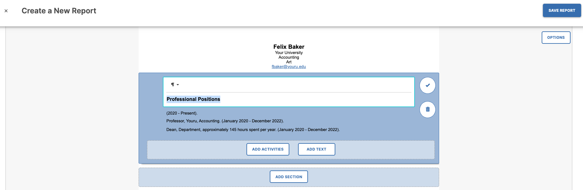Highlighted New Report section