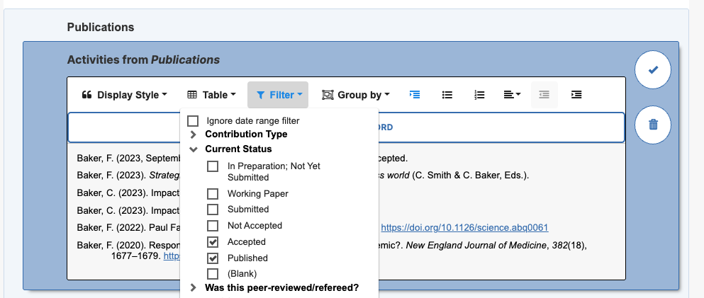 Filter display sections in format bar