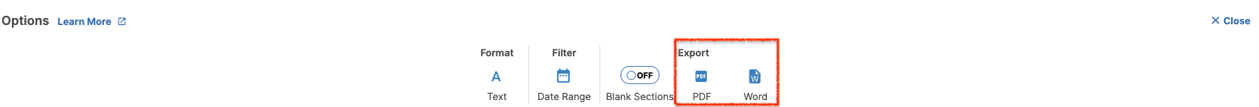 Icon to export Report