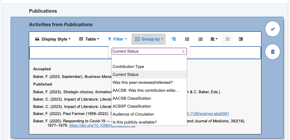 Group By filter option in format bar