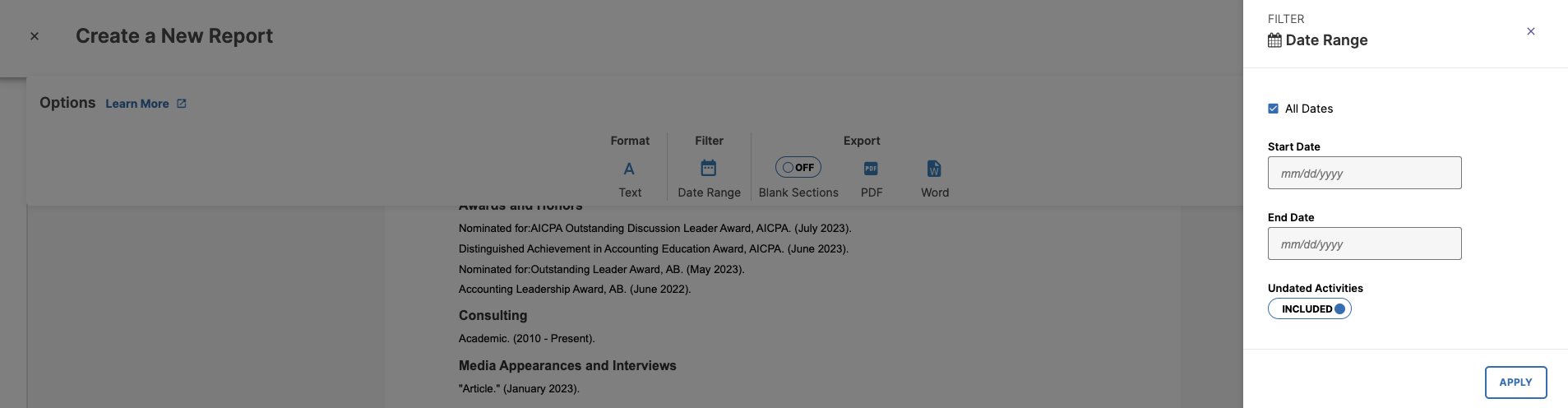 Date Filter for Reports to adjust date range of reports