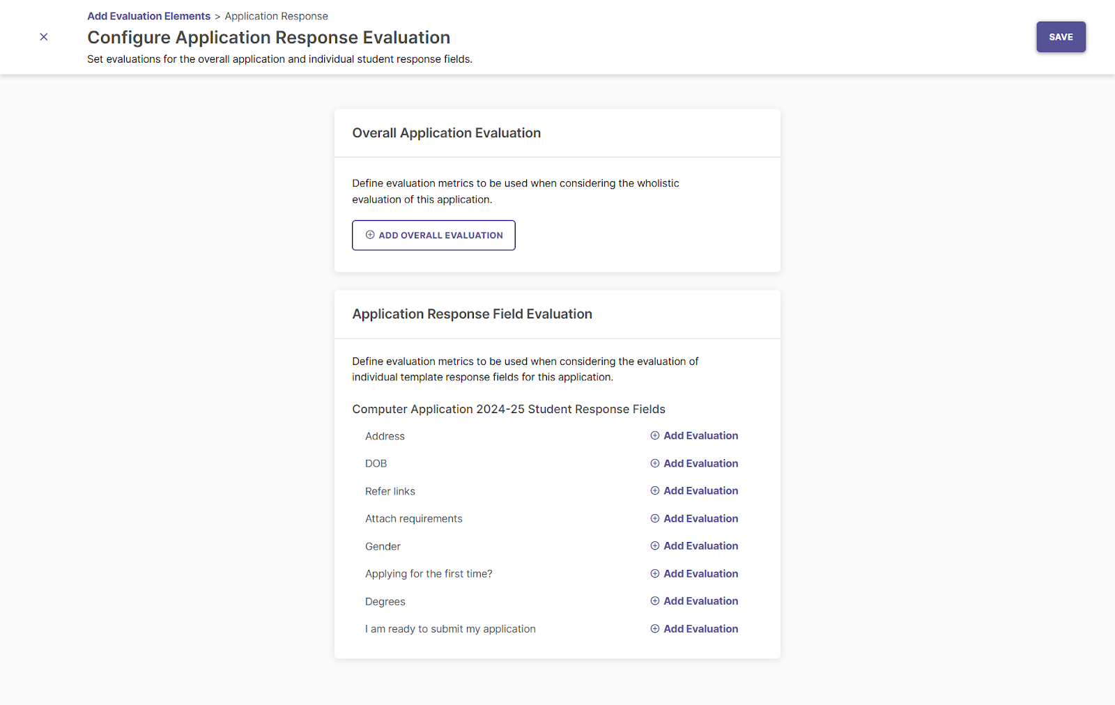 The Application Response component configuration page.
