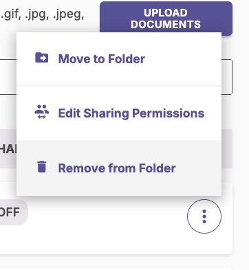 The file options menu showing Move to Folder, Edit Sharing Permissions, and Remove from Folder.