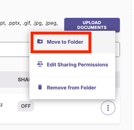 The menu showing option like Move to Folder, Edit Sharing Permissions, and Remove from Folder, with Move to folder highlighted.