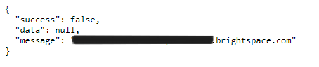 A code snippet for the Brightspace connection success response.