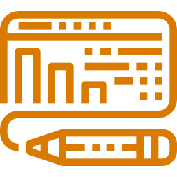 The icon showing a dashboard with bars and a pencil.