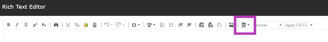 The rich text editor toolbar showing the styling table icon highlighted.