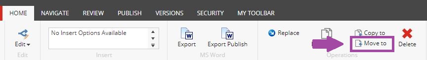 The home tab showing the operations section with the 'Move to' button highlighted.