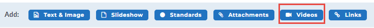 The Add toolbar showing various buttons, with the 'Videos' button highlighted.