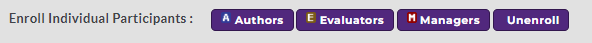 The enrollment controls section showing options to add authors, evaluators, managers, or unenroll individual participants.