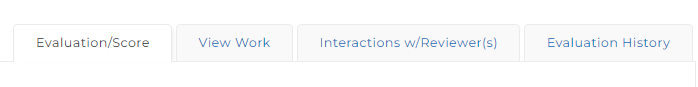 The navigation bar showing tabs for reviewing evaluation results, submitted work, reviewer interactions, and evaluation history.