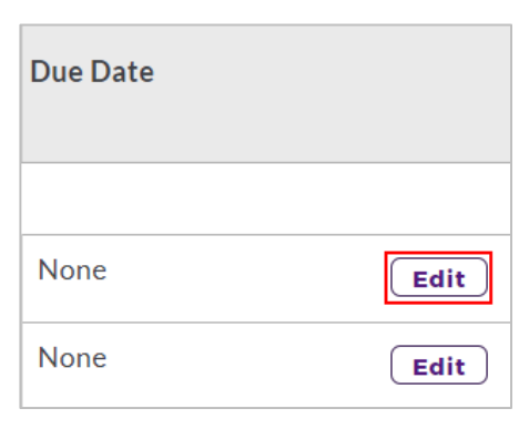The DRF Template setup page showing the due date section for artifacts, with the Edit button highlighted.