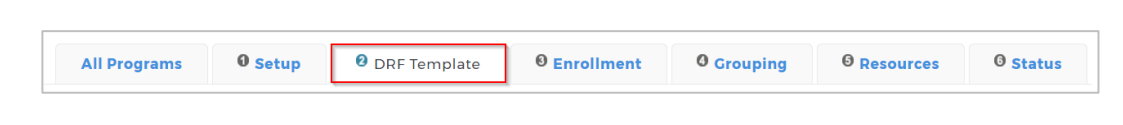 The DRF Program Management page showing the main navigation tabs, with the DRF Template tab highlighted.