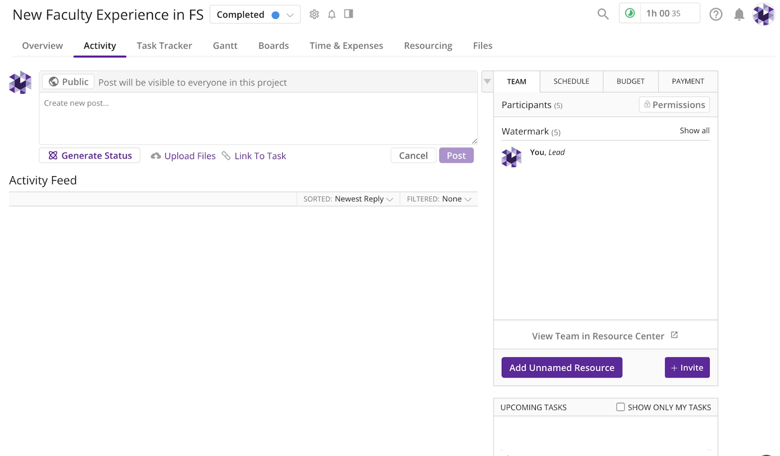 Screenshot of the New Faculty Experience in FS showing the 'Activity' tab.