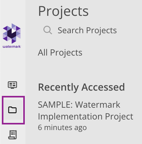 Screenshot of the Projects menu, highlighting the 'Projects' icon.