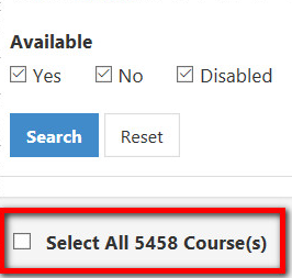 The section showing a Select All option below the search controls. The checkbox labeled Select All 5458 Course(s).