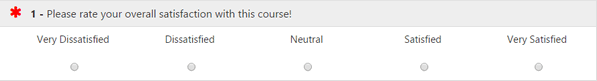 The question asking 'Please rate your overall satisfaction with this course' showing response options for Very Dissatisfied, Dissatisfied, Neutral, Satisfied, and Very Satisfied.