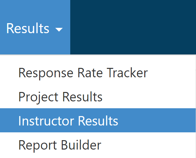 The Results menu showing options, with the Instructor Results option highlighted.