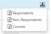 An export menu showing three downloadable Excel options labeled Respondents, Non‑Respondents, and Courses.